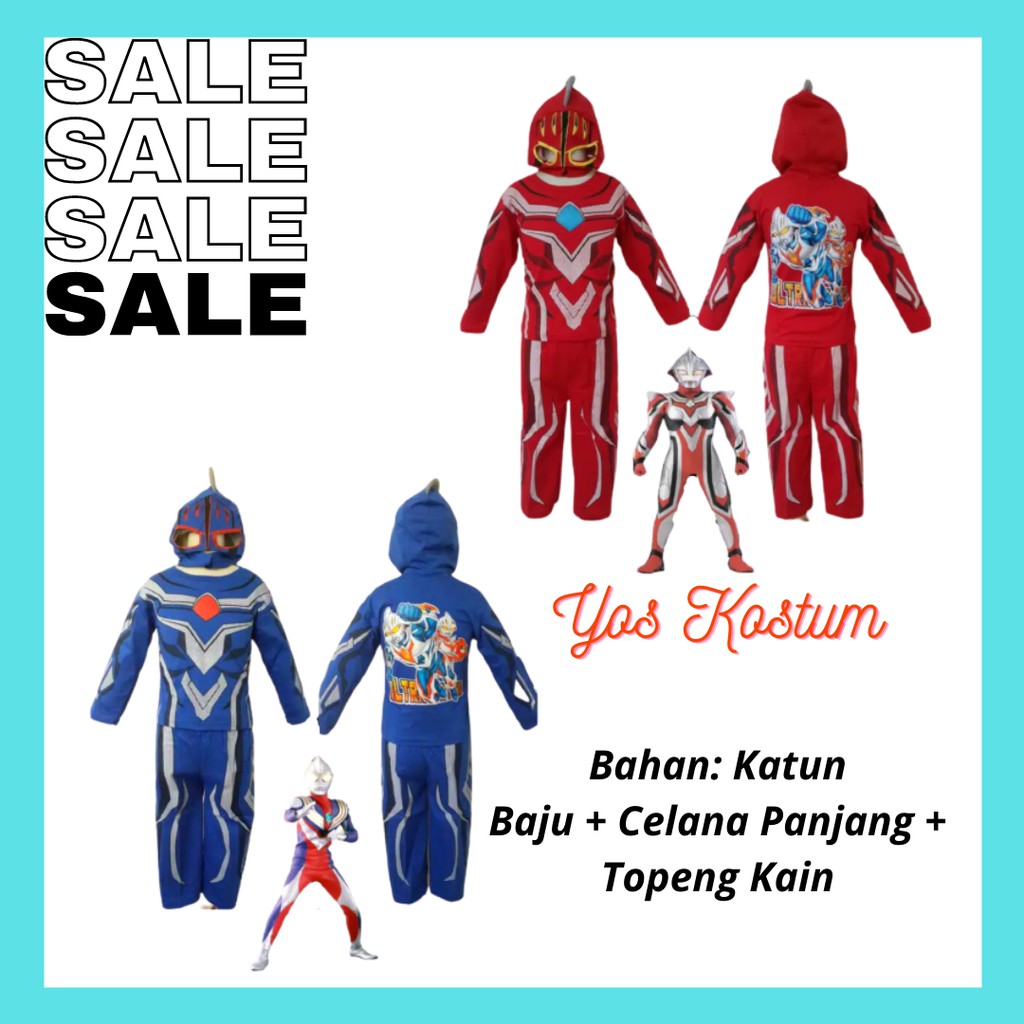 Kostum Anak Laki Laki Ultraman Baju Karakter Topeng Setelan Celana Panjang