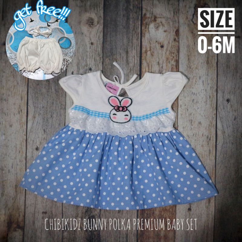 Baju Bayi New Born / Dress Bayi Chibikidz Bunny Polka Baby Set