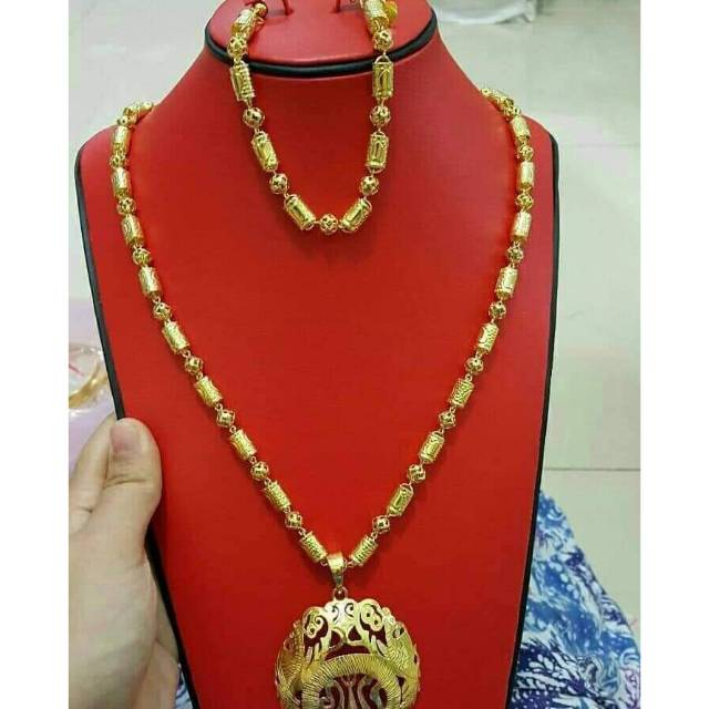 Set kalung bambu bola lapis emas 24k