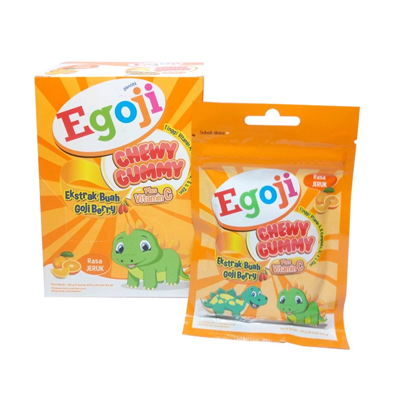 EGOJI CHEWY GUMMY - Permen Kunyah Vitamin Nutrisi Anak Rasa Strawberry Jeruk Leci Blackcurrant Melon Sachet Isi 10