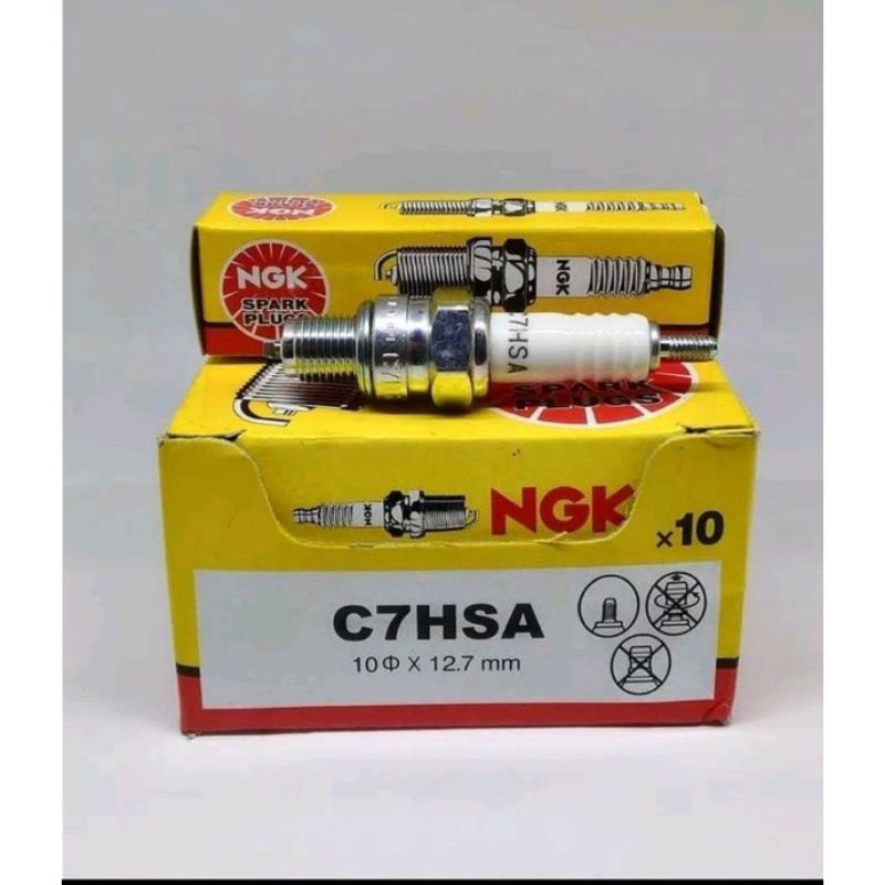 (Ganbaru) Busi C7HSA NGK honda (grand, supra) isi 10 kualitas OEM (ORIGINAL EQUIPMENT MANUFACTURING) | BUSI SPARK PLUG yamaha mio jupiter | SPAREPART MOTOR TERMURAH