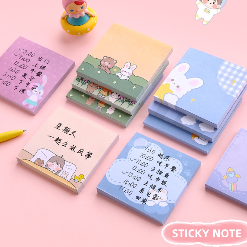 80 Sheets Korean Cartoon Cute Sticky Notes Student Memo Guestbook