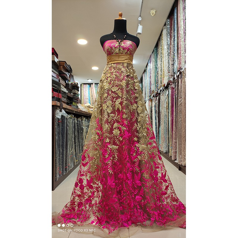 Kain Tile Brokat Lace Two Tone Bridal GOLD MAGENTA