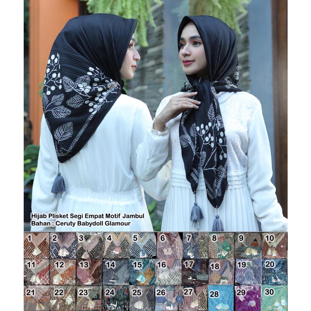 Jilbab Segi Empat Plisket Motif Tassel