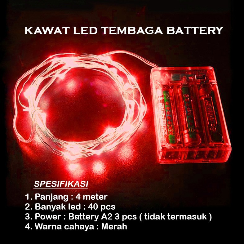 Lampu Natal LED Kawat Tembaga Batre/Baterai A2 40 LED 4 Meter