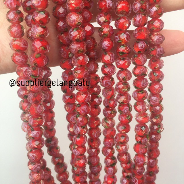 Lampwork kristal Murano 10x8mm bahan crystal ceko mawar merah premium aksesoris bahan craft online