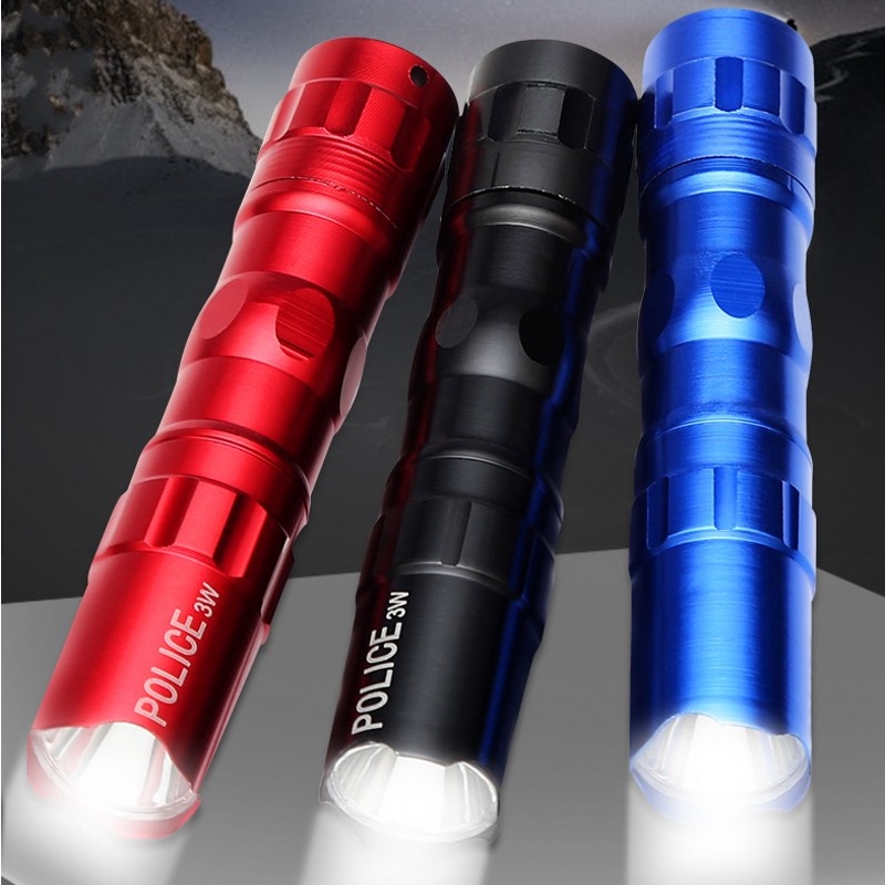 Lampu Senter Led Mini 3w 12 Jam Warna Hitam / Merah / Biru Untuk Camping / Memancing