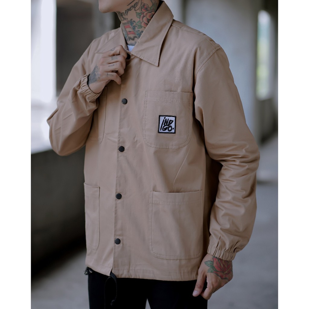 Jaket coach pria bahan kanvas - Jaket kanvas pria semi parka original indigo