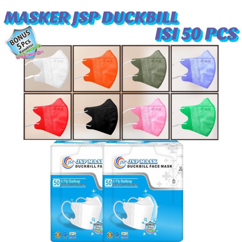 MASKER JSP DUCKBILL HITAM PUTIH ABU ISI 50 PCS ORIGINAL EMBOSS KEMENKES