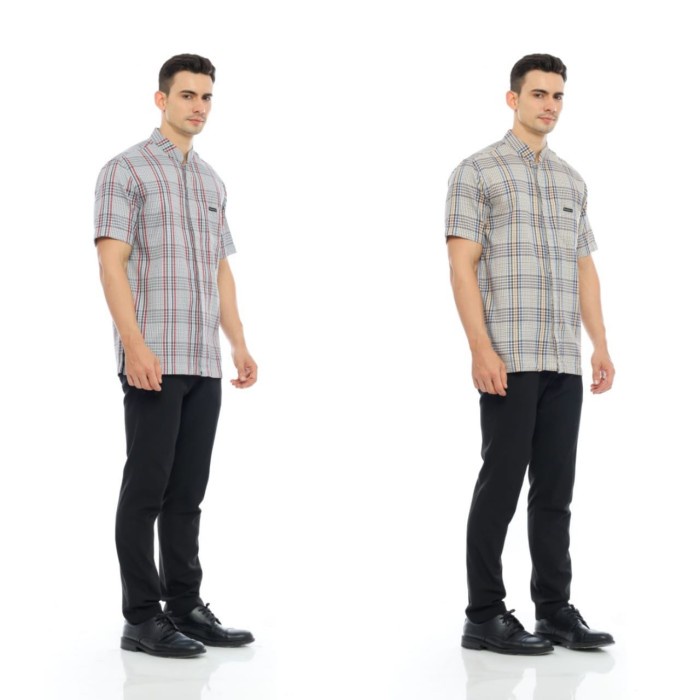 Baju Koko Rebertus Pria Lengan Pendek Irsyad - abu kotak kng, S