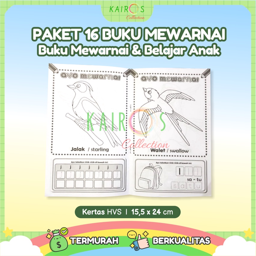 Paket Hemat 16 Buku Mewarnai dan Belajar Anak Buku Gambar Buku Warna (GRATIS 1 Buku Warna Karakter)