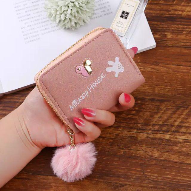 EV - DOMPET WANITA DENGAN MOTIF POM POM LUCU D30 / DOMPET WANITA MURAH-Pink muda