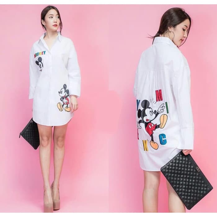 [Dress mickey white RO]Dress wanita katun white