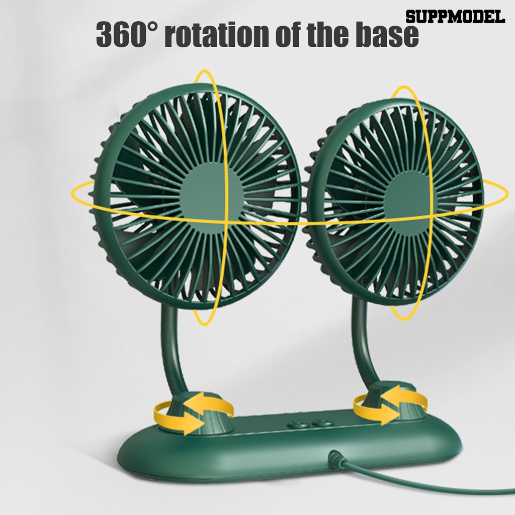 Kipas Angin Elektrik Portable Rotasi 360 Derajat 5V 1A Dual Kepala Dengan Port USB Untuk Mobil Van
