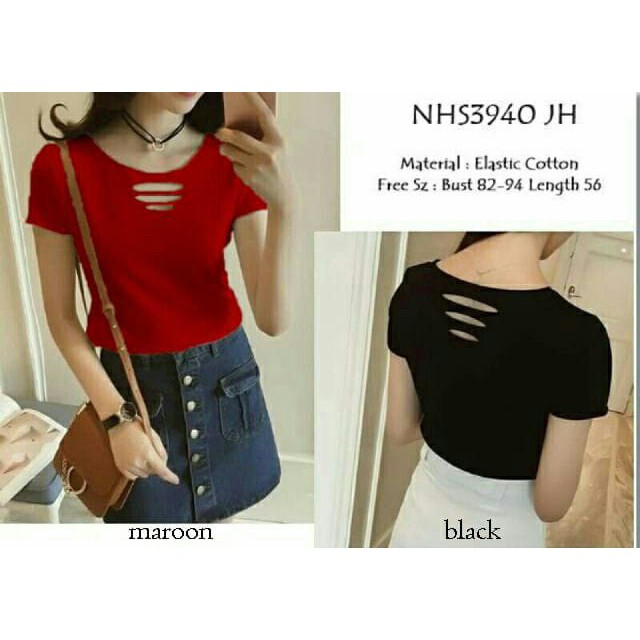 QFS BLOUSE NECI / FIT TO L / HITAM / PUTIH / BEST QUALITY