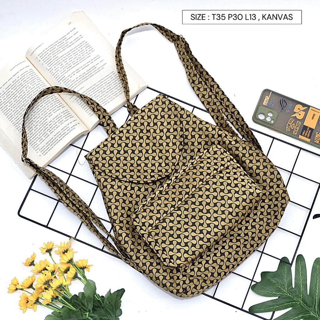 Bayar di Tempat COD Tas Ransel Serut Bahan Kanvas KANTONG Depan Ukuran Medium tas punggung wanita-Warna 594