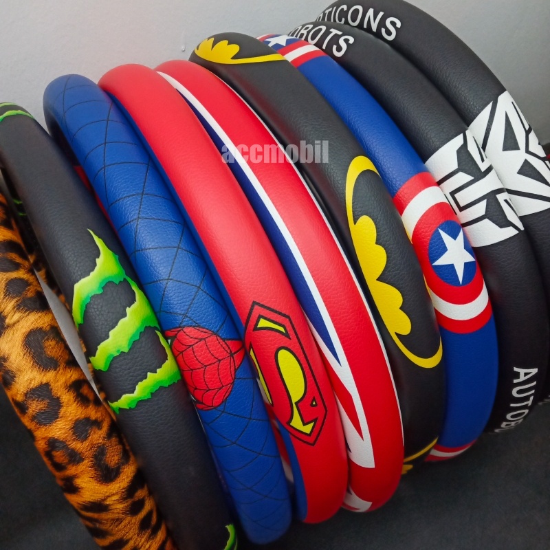 Sarung Cover Stir Setir Mobil HERO Batman Transformers Spiderman Superman dkk Monster Energy Leopard