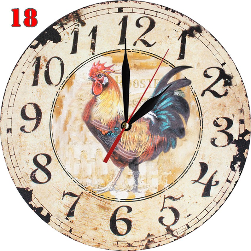 #18 Jam Dinding Vintage Bahan MDF Model Klasik Shabby Ayam Jago
