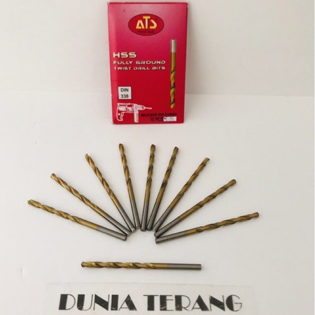 Mata Bor Besi ATS 3,5mm Kuning - HSS TiN Coated Fully Ground Twist Drill Bits 3.5 3,5 mm