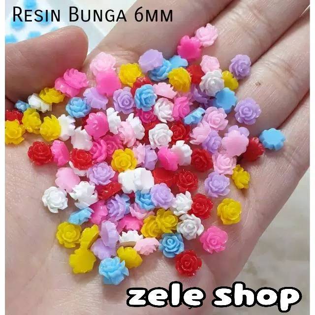 RESIN BUNGA WARNA UKURAN 6mm / Aksesoris Nail Art / Hiasan kuku