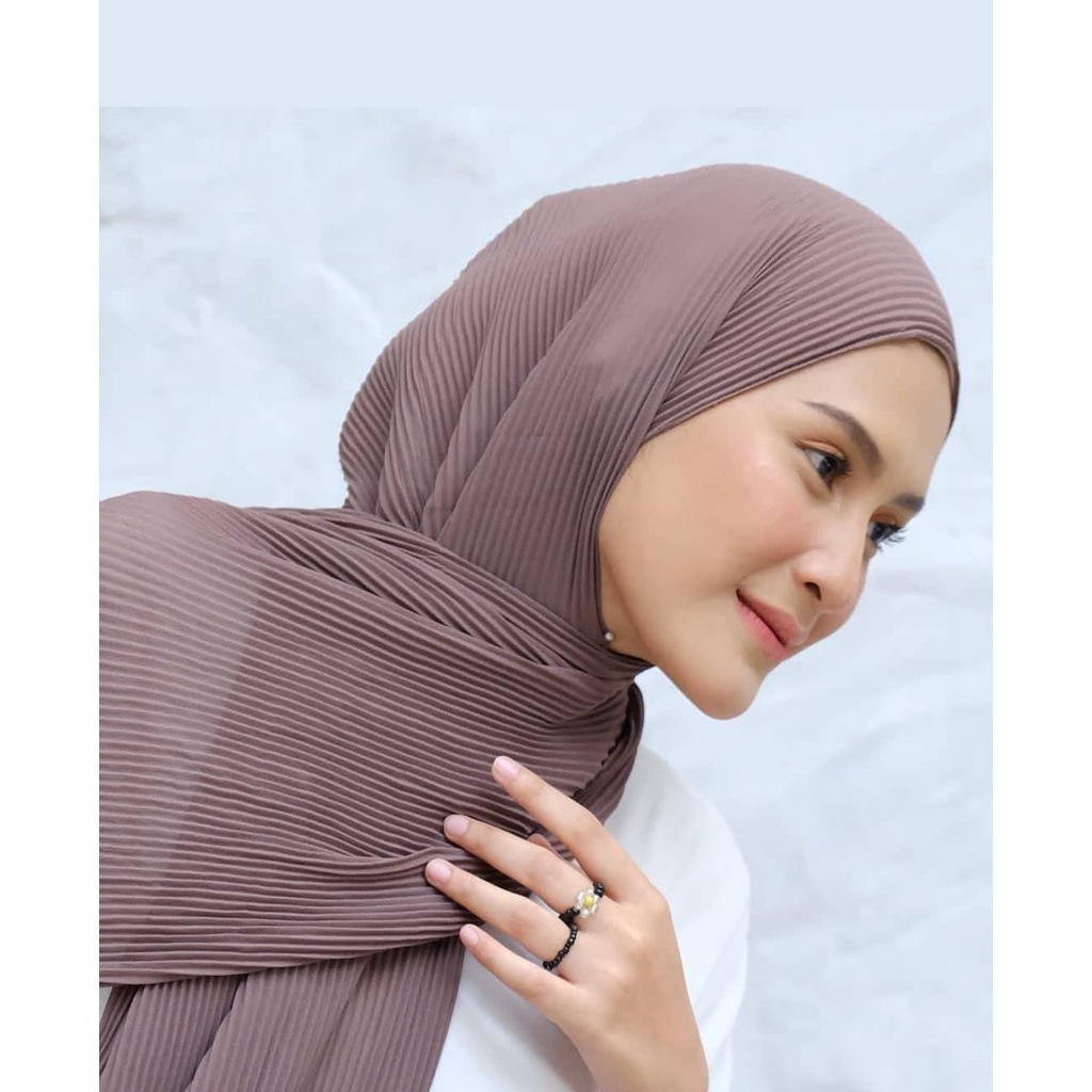 Kerudung Pashmina Plisket Inner  Ceruty Babydoll Hijab Pashmina Instan Terbaru Pasar Hija'b