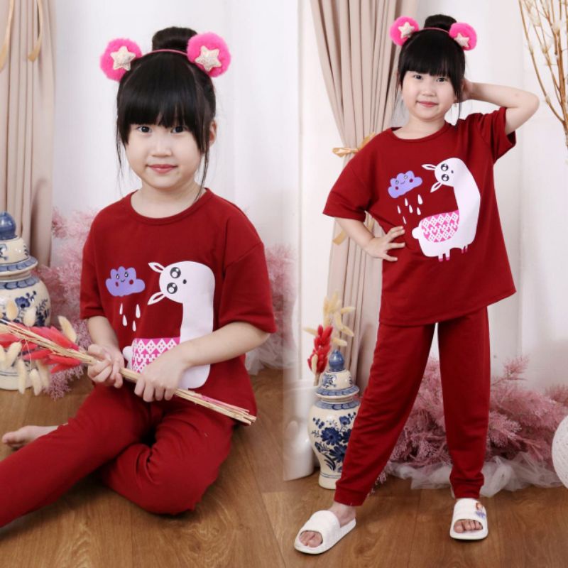 setelan anak import CPR 1-10 tahun motif alpaca / setelan piyama anak import / setelan CPR hokah kids