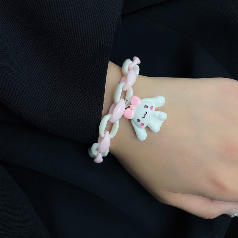 Gelang Desain Kartun Anjing Telinga Besar Warna Pink Biru Untuk Pasangan