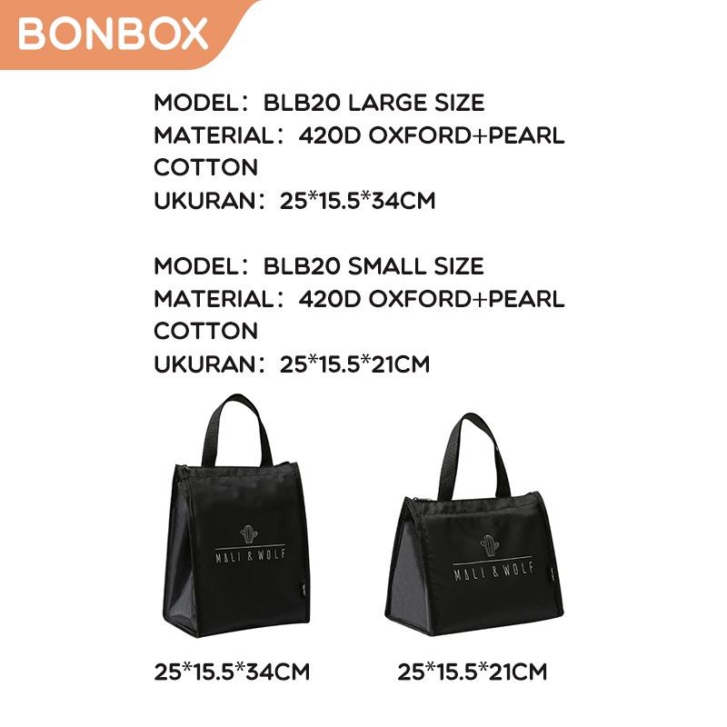 Tas Bekal/Lunch Bag Bonbox BLB20 Large Size/Small Size - Hitam