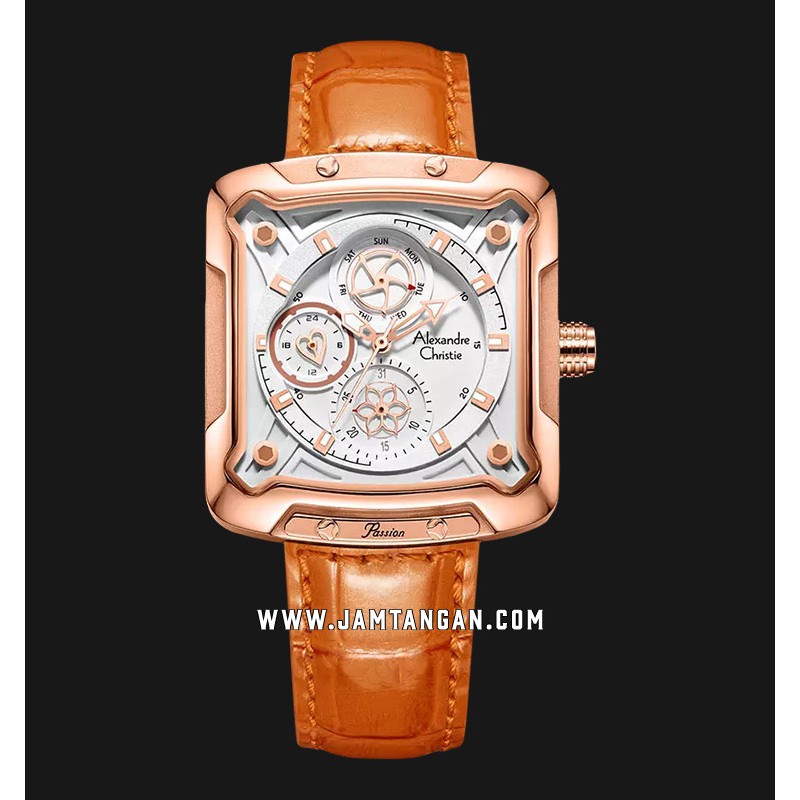 Alexandre Christie AC 3030 BF LRGSLOR Ladies Silver Dial Orange Leather Strap