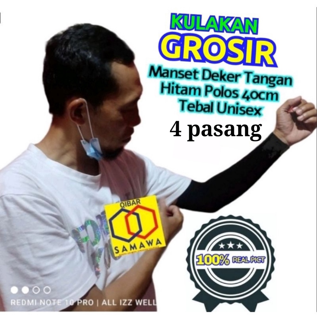 4 Pasang Deker Tangan Hitam Tebal Manset Tangan Panjang 40cm Outdoor Activity Handsock polos / Manset polos lengan panjang / Handsock tanpa lubang jempol