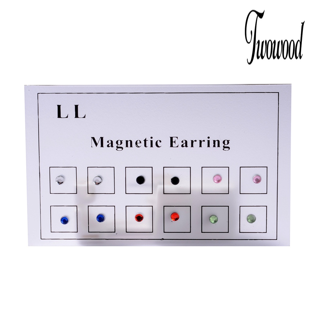 12pcs / Set Anting Stud Magnetik Berlian Imitasi Permukaan Halus Untuk Wanita