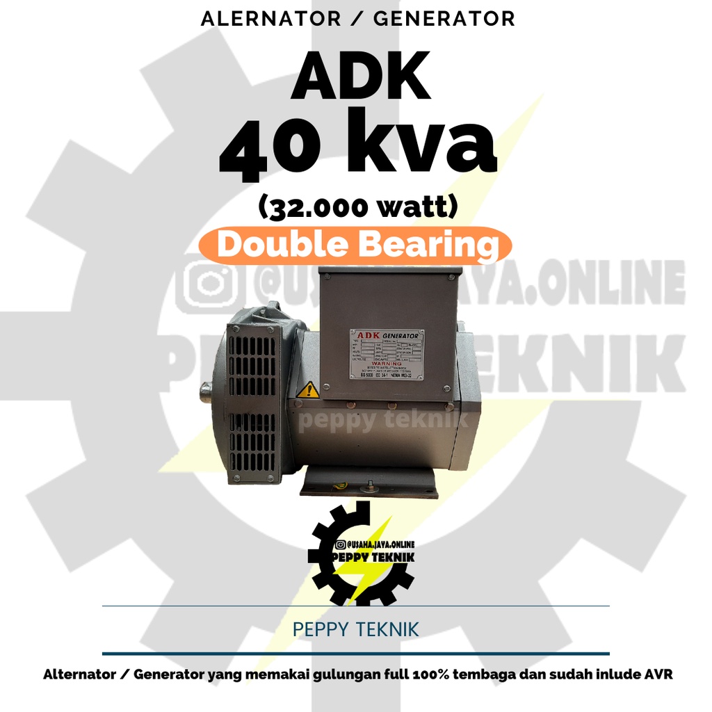 ADK Generator 40 kva (32.000 watt)  Double Bearing, Alternator, Dinamo Genset