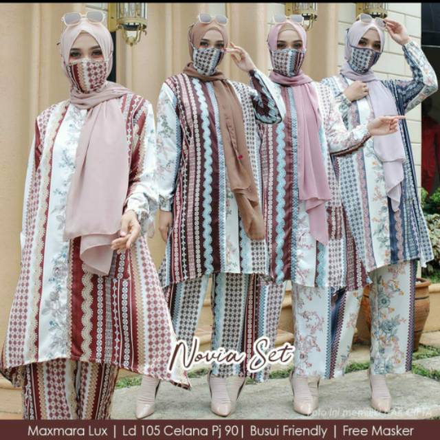 Setelan Maxmara Lux Novia Baju Atas bawah Motif Free Masker COD