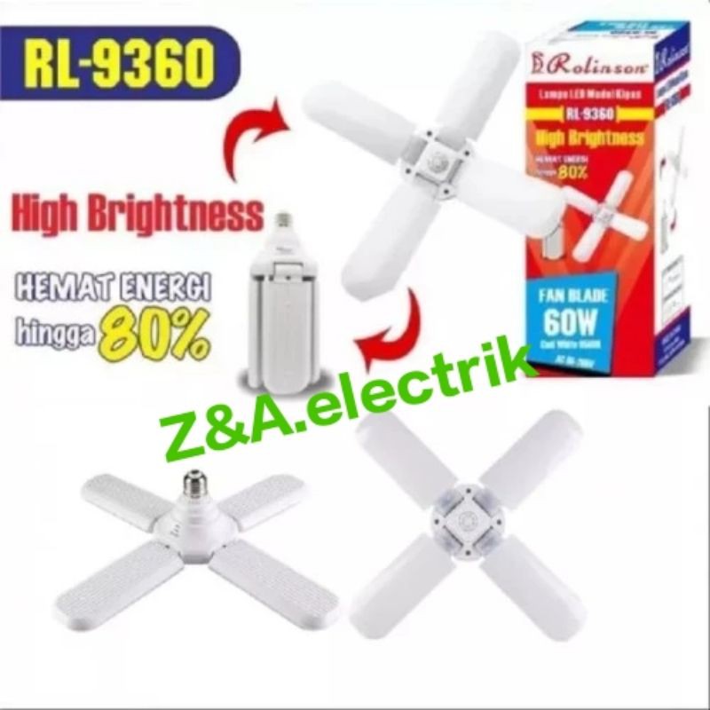 Lampu Bohlam LED 60watt Model Kipas 4 Daun RL-9360 ROLINSON