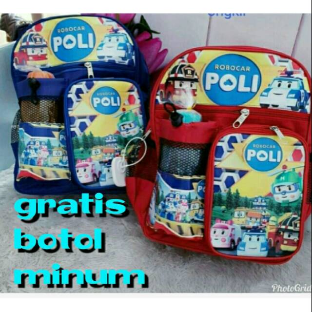 Tas robocarss polii tas anak lucu gratis botol