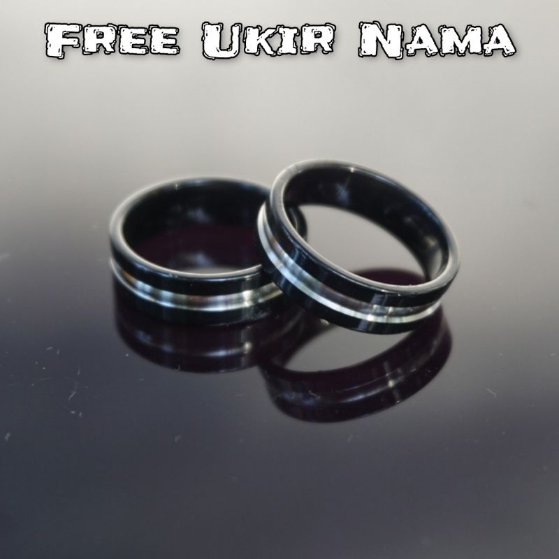 Cincin Titanium Hitam Silver Free Ukir Nama