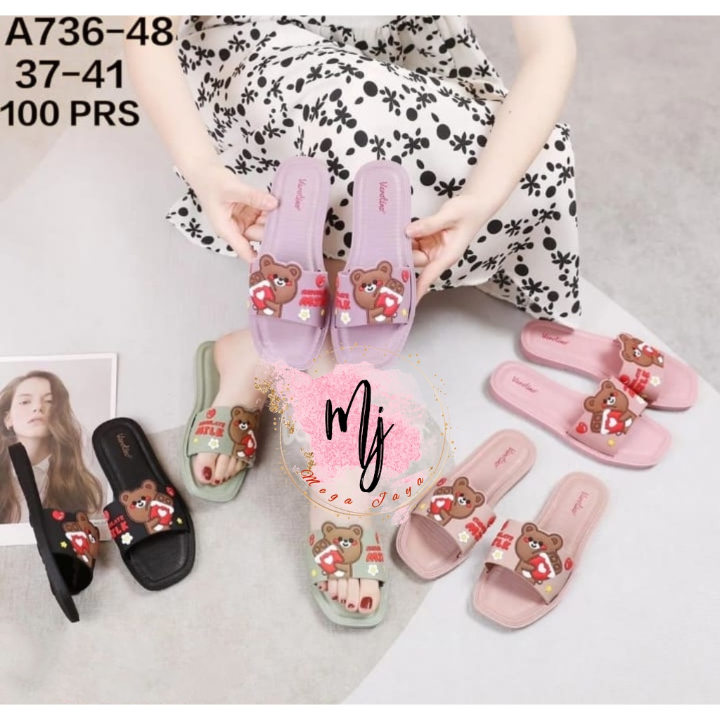 sandal fashion wanita flat selop bear jelly import