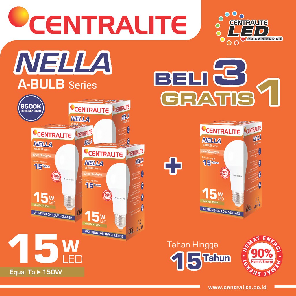 Paket 15W CD Putih Isi 4 Pcs CTL Nella Lampu Led Bulb Classic 15W CD Putih /Paket Bundling Lampu Led