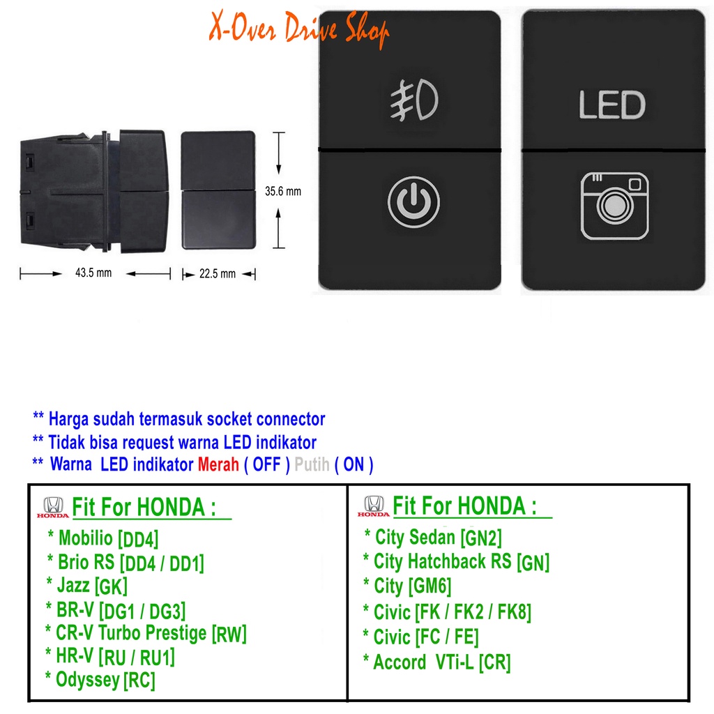 Dual Switch Saklar HONDA BRIO - MOBILIO - CITY - CIVIC - HRV - CRV - BRV - JAZZ