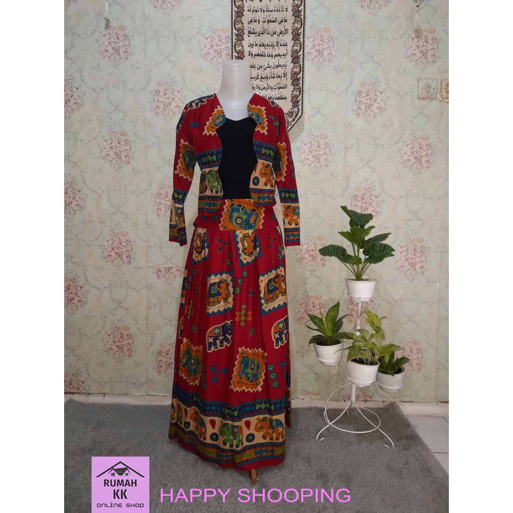 baju gamis bangkok cardigan set bahan katun lengan panjang wanita kekinian motif terbaru warna maron