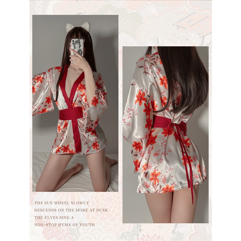 kimono Sexy hot Lingerie Wanita Baju tidur Motif jepang Set A562