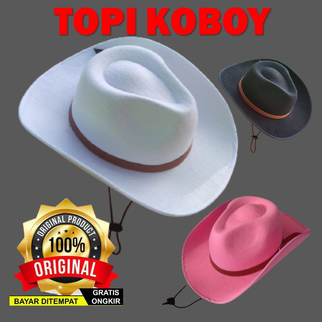 * topi koboy koboi fedora tali gesper kulit high class comboy coboy hat y2k Laken premium varian war