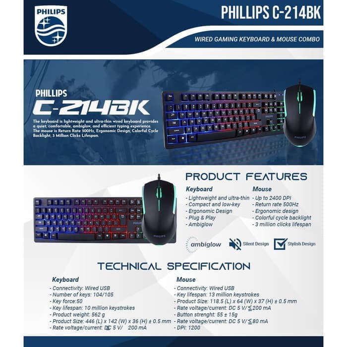 Philips Mouse Dan Keyboard Bundle GAMING Momentum - C214BK