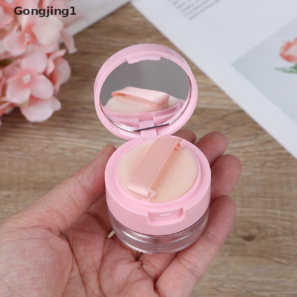 Gongjing1 Kotak Kontainer Kosong Dengan 7 Sekat + Cermin + Puff Untuk Kosmetik / Makeup