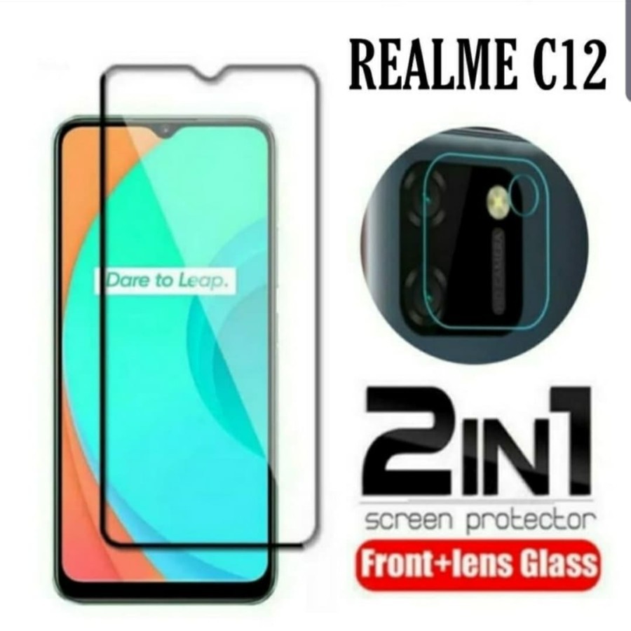 Tempered Glass 9D Realme C12 + Tg Lensa Camera 2in1