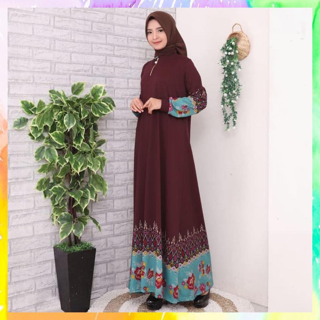 Baju Gamis Wanita Gamis Calvin Jeans Gamis Jumbo 4L & 5L 9728/9729 - Brown, Xxl