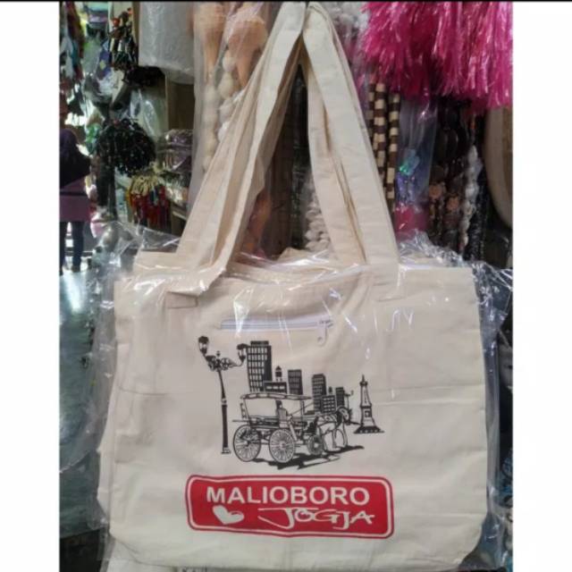 TOTE BAG I LOVE JOGJA MALIOBORO TUGU 41×33 cm TAS WANITA PRIA OOTD