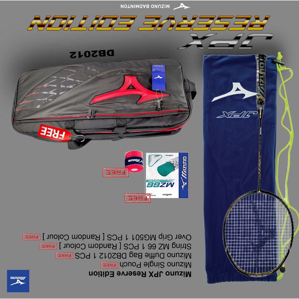 MIZUNO JPX RESERVE EDITION RAKET BADMINTON free DUFFLE BAG DB2012 ORIGINAL TERMURAH