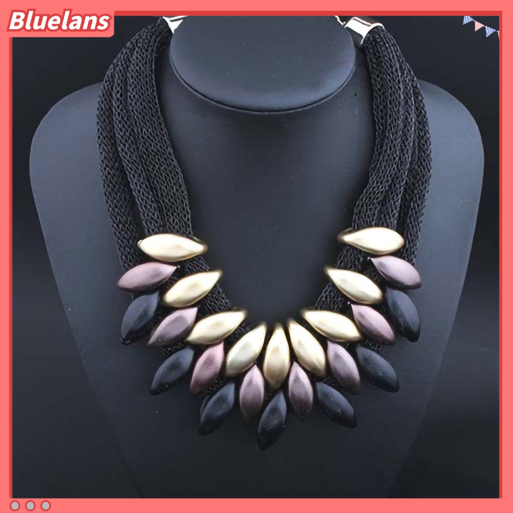 Bluelans Kalung Choker Multilayer Bahan Alloy Dengan Liontin Daun Untuk Pesta