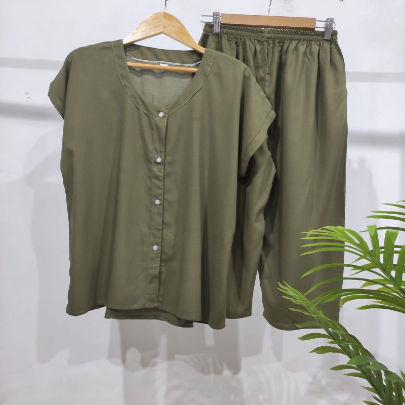 PIYAMA POLOS KANCING | PIYAMA BUSUI | BAJU SANTAI MURAH | HOMEDRESS MURAH | HOMEWEAR MURAH-VN 7/8 MINT TUA